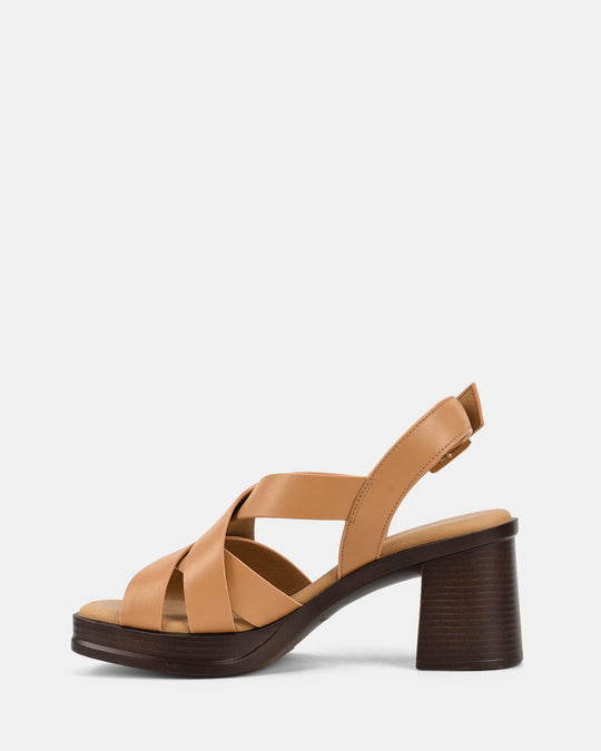 Dames | Sandaal | Halo | Camel | Blokhak | Comfortabel | Verstelbare Gesp