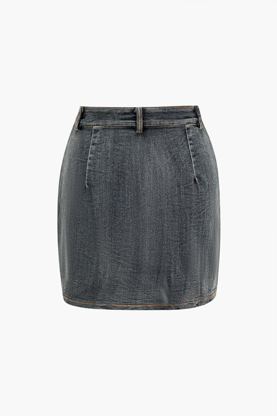 Denim Halter Top with Bow Detail and Mini Skirt Set