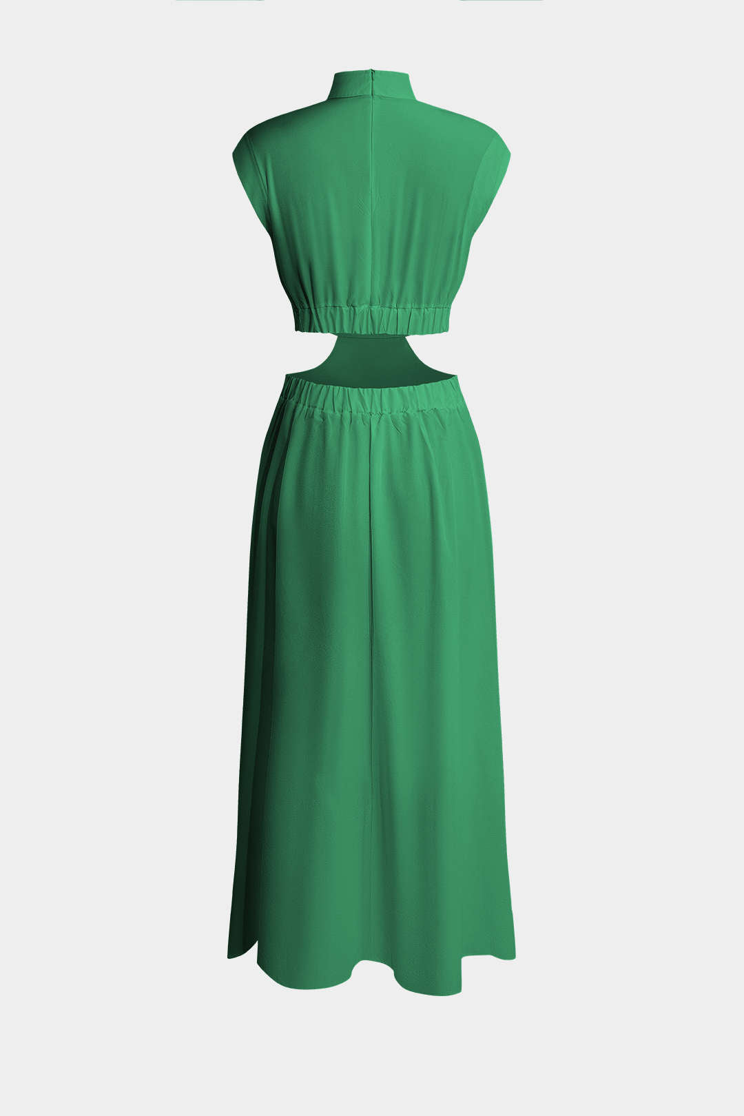 Mock Neck Cut Out Pleated Maxi Dress 