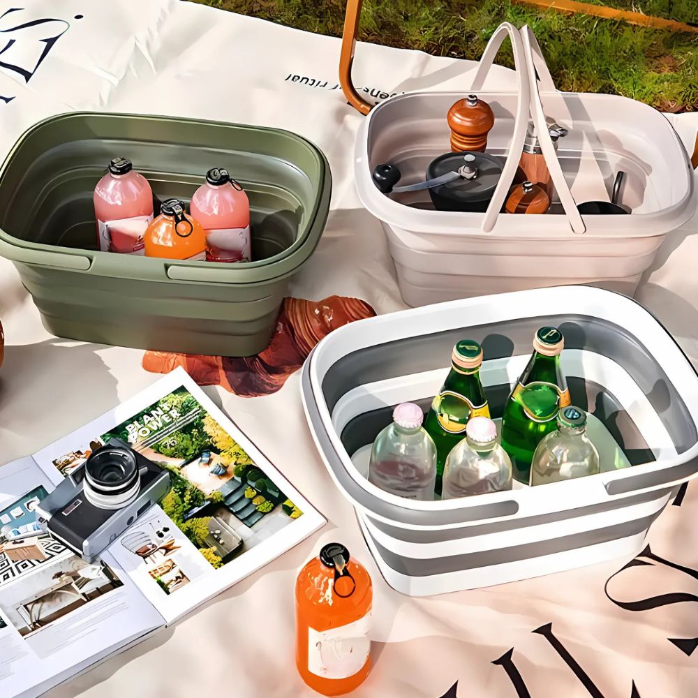 Foldable Camping Basket | Collapsible Self-Standing Plastic Container | Waterproof & Durable | Multi-Purpose Indoor Outdoor