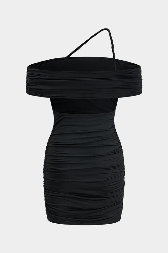 Ruffled Off-Shoulder Cut-Out Mini Dress 