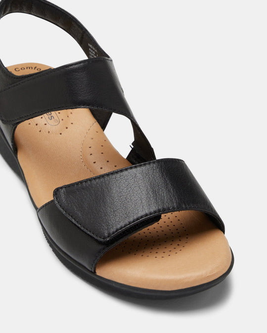 Nessa | Sandalen | Zwart | Leer | Verstelbaar | Comfortabel | Deep Comfort