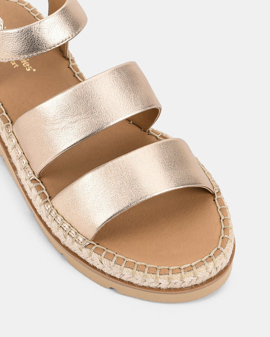 Dames | Sandaal | Weef Zacht Goud | Verstelbare Gesp | Comfortabel | Elegant