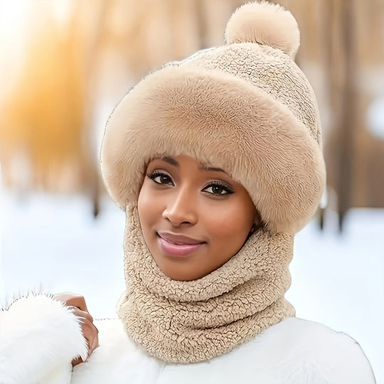 Adult Pompom Hat and Matching Scarf | Perfect for Winter
