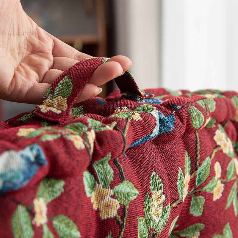Ownkoti Vogelblad Jacquard Stoelkussen Vloerkussen | Dikke Boheemse Zitkussen met Handvat | Zacht Vloer- & Stoelkussen voor Thuis en Kantoor