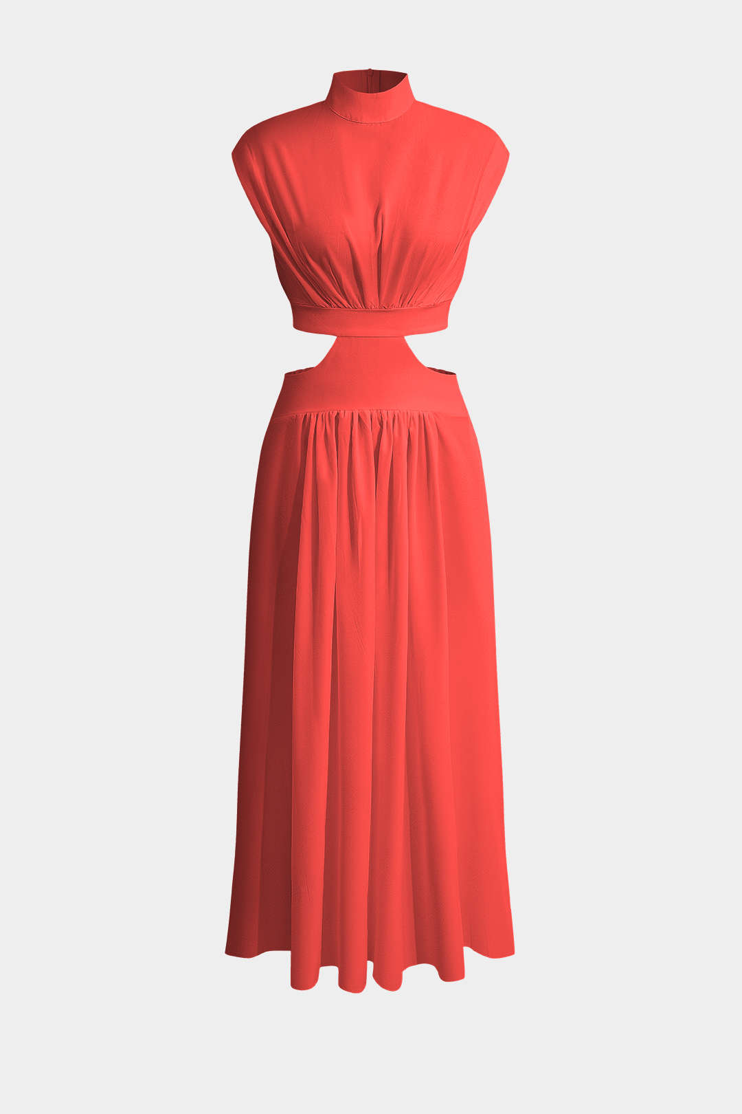 Mock Neck Cut Out Pleated Maxi Dress 