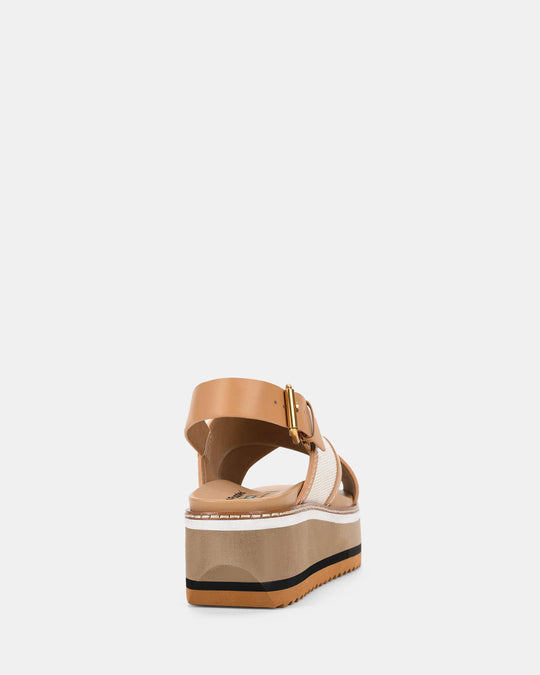 Dames | Platform Sandaal | Daint Kameel/Bot | Verstelbare Gesp | Comfortabel | Zomerstijl