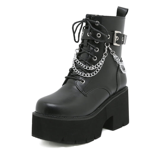 Black Martens-style high-heeled boots