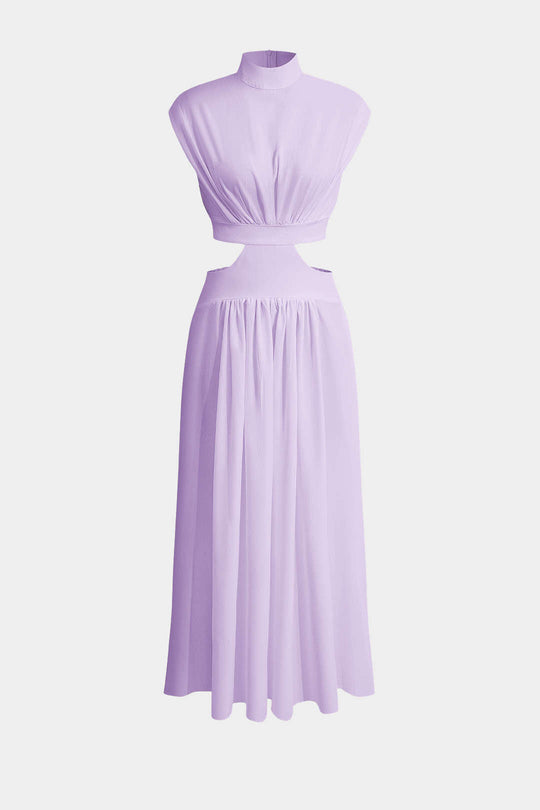 Mock Neck Cut Out Pleated Maxi Dress 