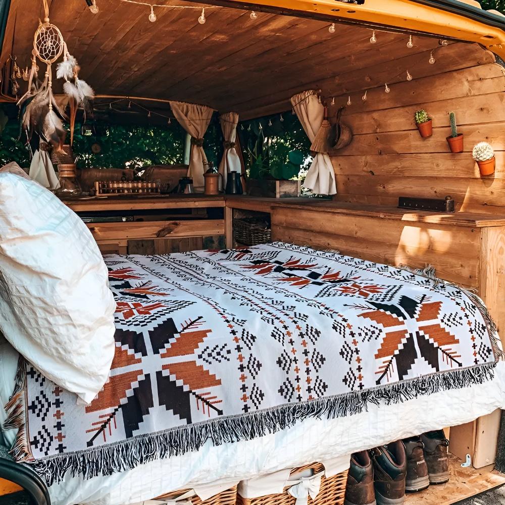 Boho Picnic Blanket Moroccan Pattern | Water-Repellent Microfiber-Cotton Blend | Outdoor Beach Camping Throw | Soft & Durable