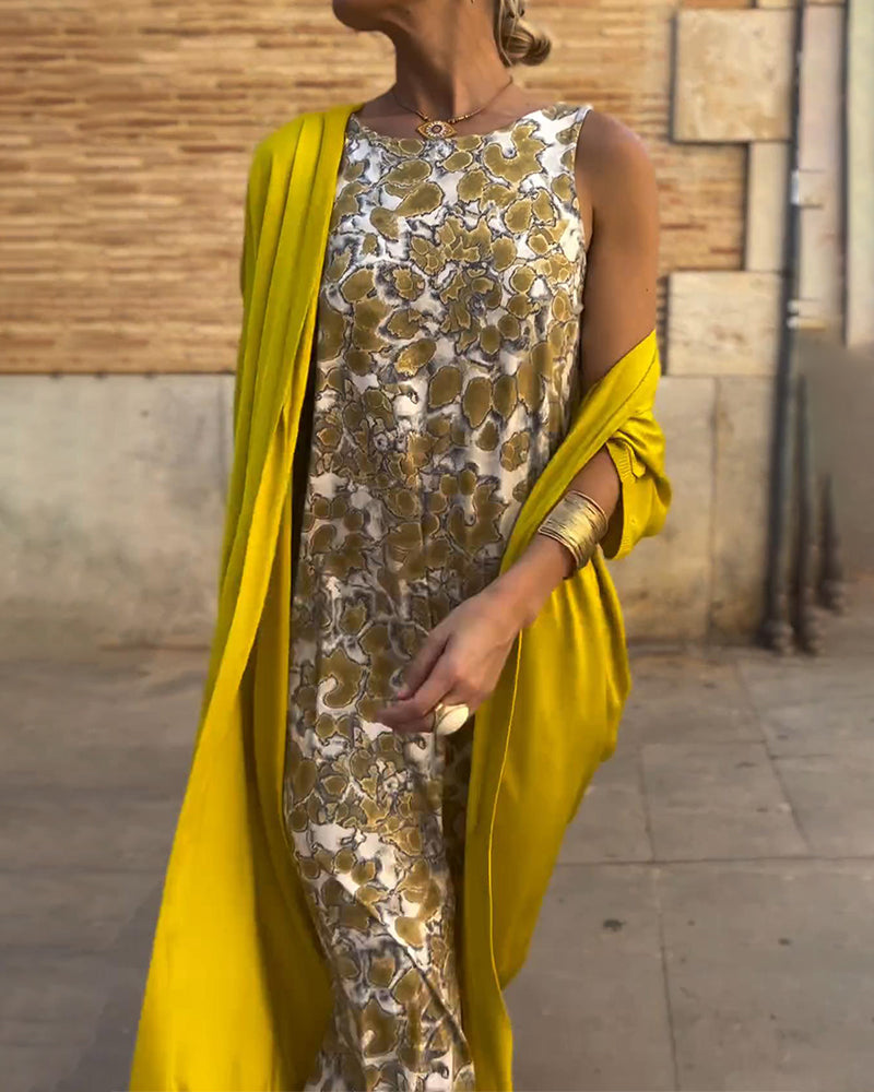 Women's Printed Sleeveless Jumpsuit with Relaxed Layered Overlay