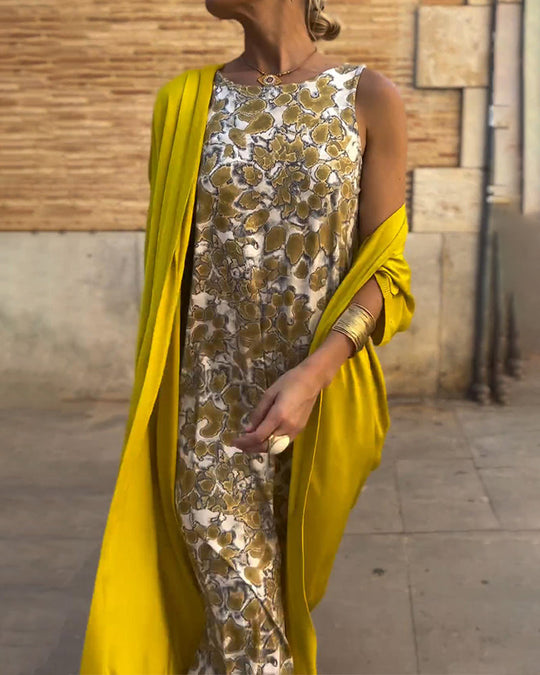 Women's Printed Sleeveless Jumpsuit with Relaxed Layered Overlay