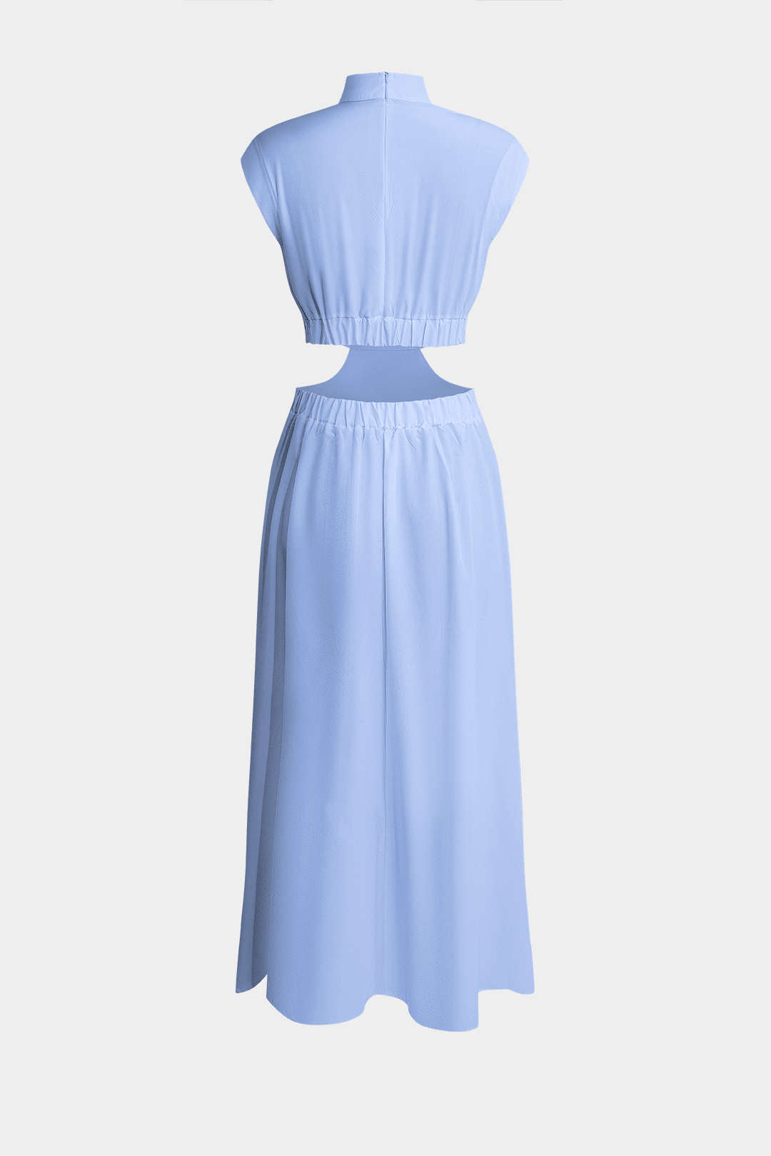 Mock Neck Cut Out Pleated Maxi Dress 