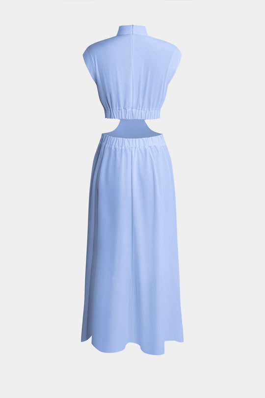 Mock Neck Cut Out Pleated Maxi Dress 