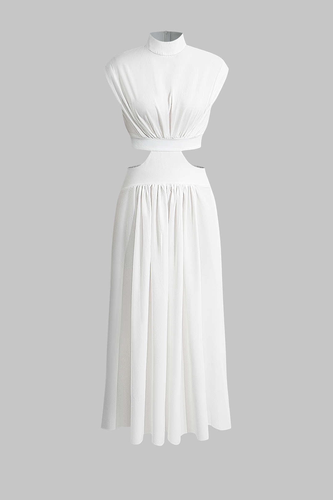 Mock Neck Cut Out Pleated Maxi Dress 