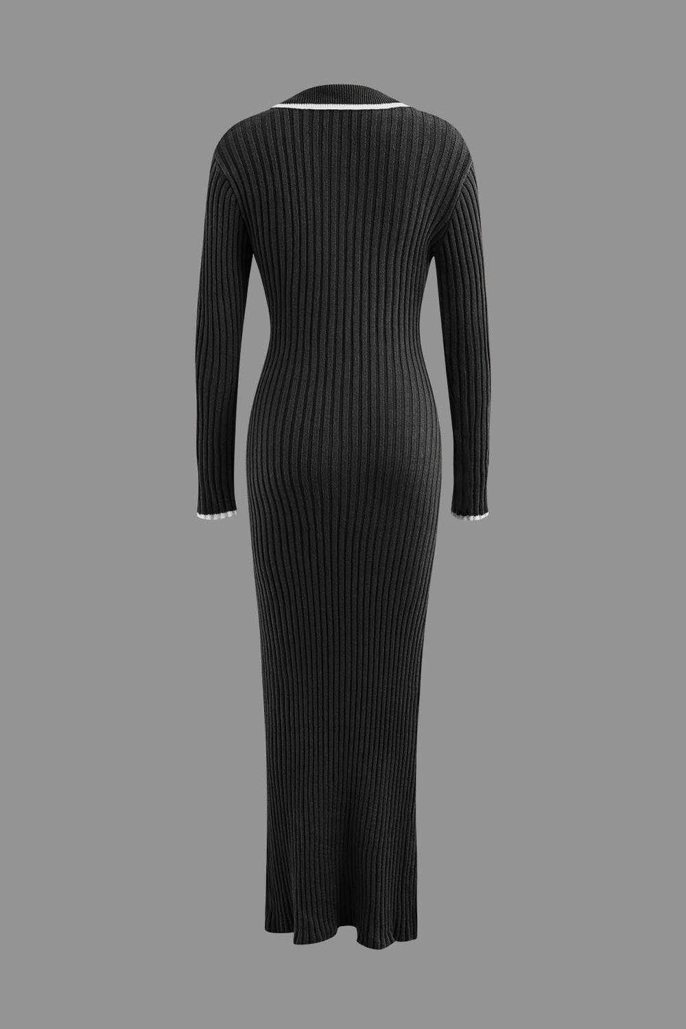 Collar Button Long Sleeve Knitted Maxi Dress 