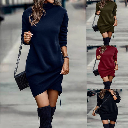 Long Sleeve Dress with High Neck – Stylish Short Dress for Women. Perfect for Fall.