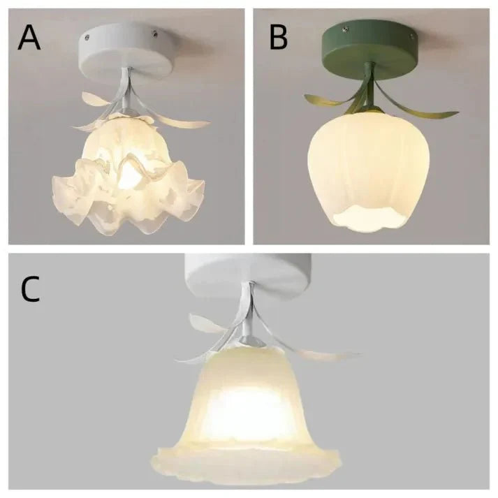 Simple Tiffany Ceiling Lamp with Mini Flowers