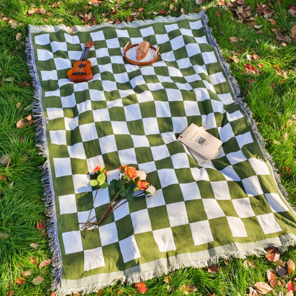 Gecontroleerde Picknickdeken 130x180 cm met Franje | Zacht Microfiber Breiwerk | Lichtgewicht All-Seizoen Deken | Binnen- en Buiten Gebruik