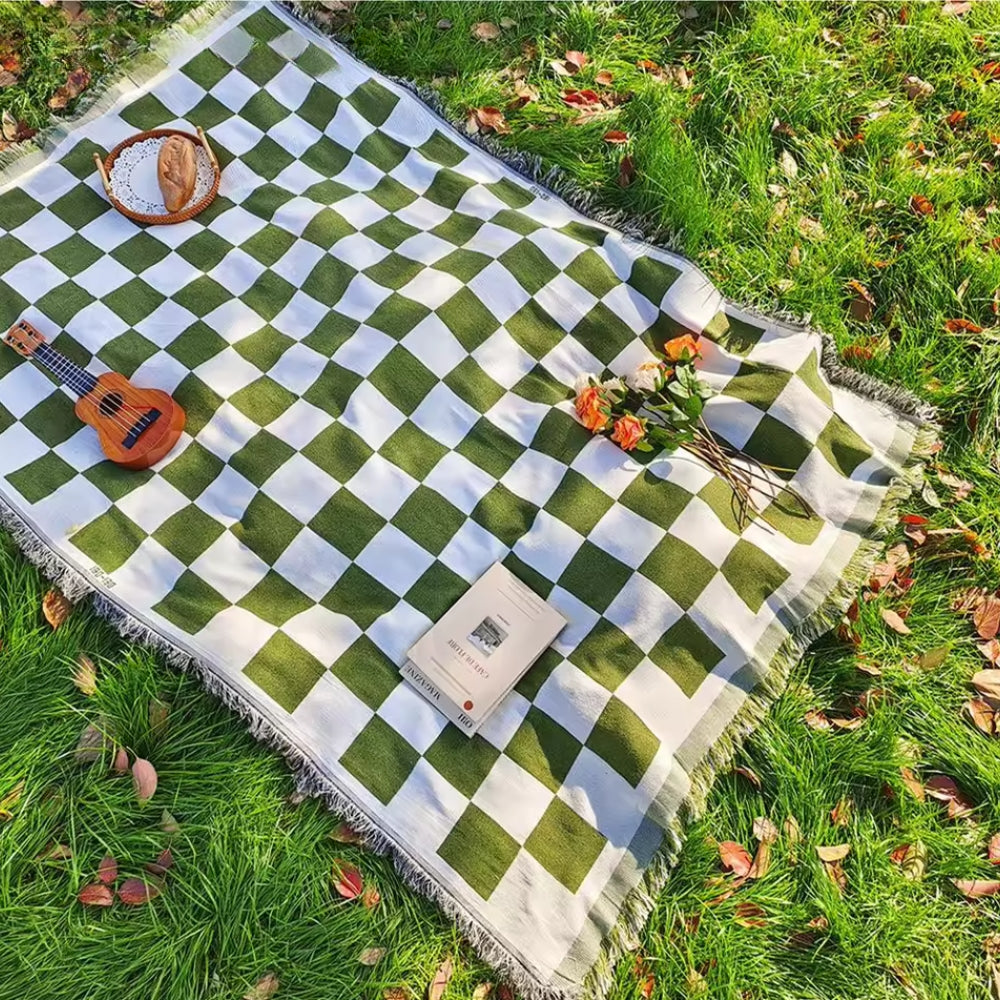 Gecontroleerde Picknickdeken 130x180 cm met Franje | Zacht Microfiber Breiwerk | Lichtgewicht All-Seizoen Deken | Binnen- en Buiten Gebruik