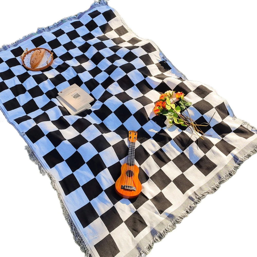 Gecontroleerde Picknickdeken 130x180 cm met Franje | Zacht Microfiber Breiwerk | Lichtgewicht All-Seizoen Deken | Binnen- en Buiten Gebruik