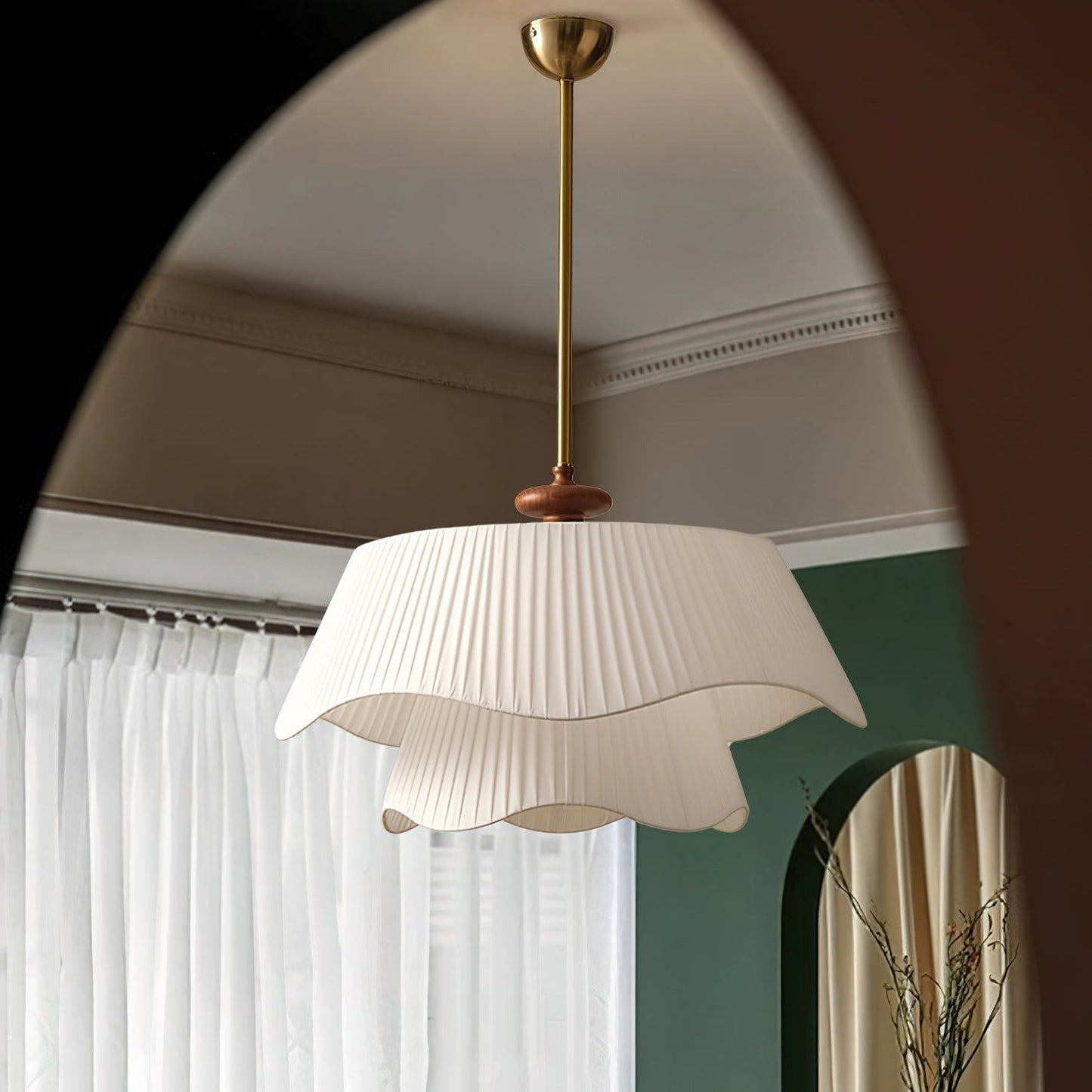 Bellevue Pendant Lamp | Metal, Glass & Wood Ceiling Light | E26/E27 LED or Edison Bulb | Adjustable Modern Hanging Fixture