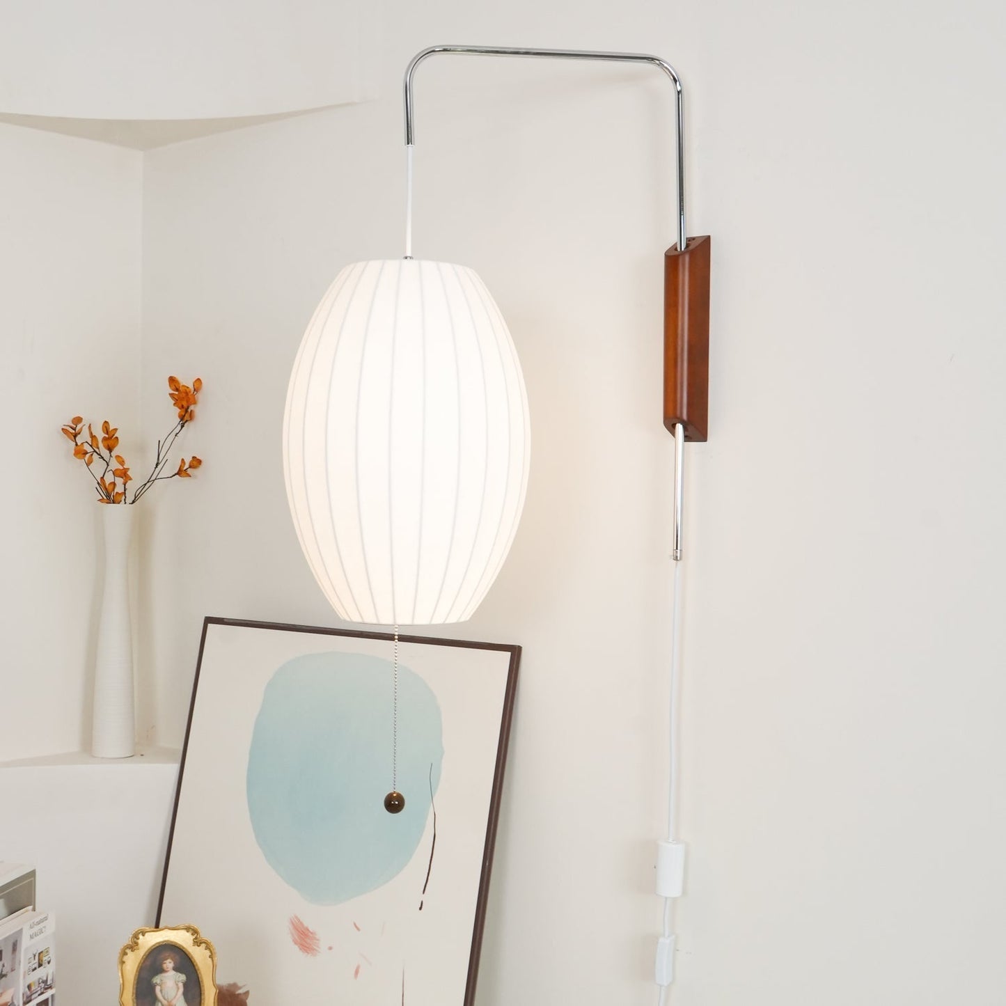 Nelson Wall Sconce | Mid-Century Modern Wall Light | Walnut & Metal Fixture | E26/E27 Ambient Indoor Lighting