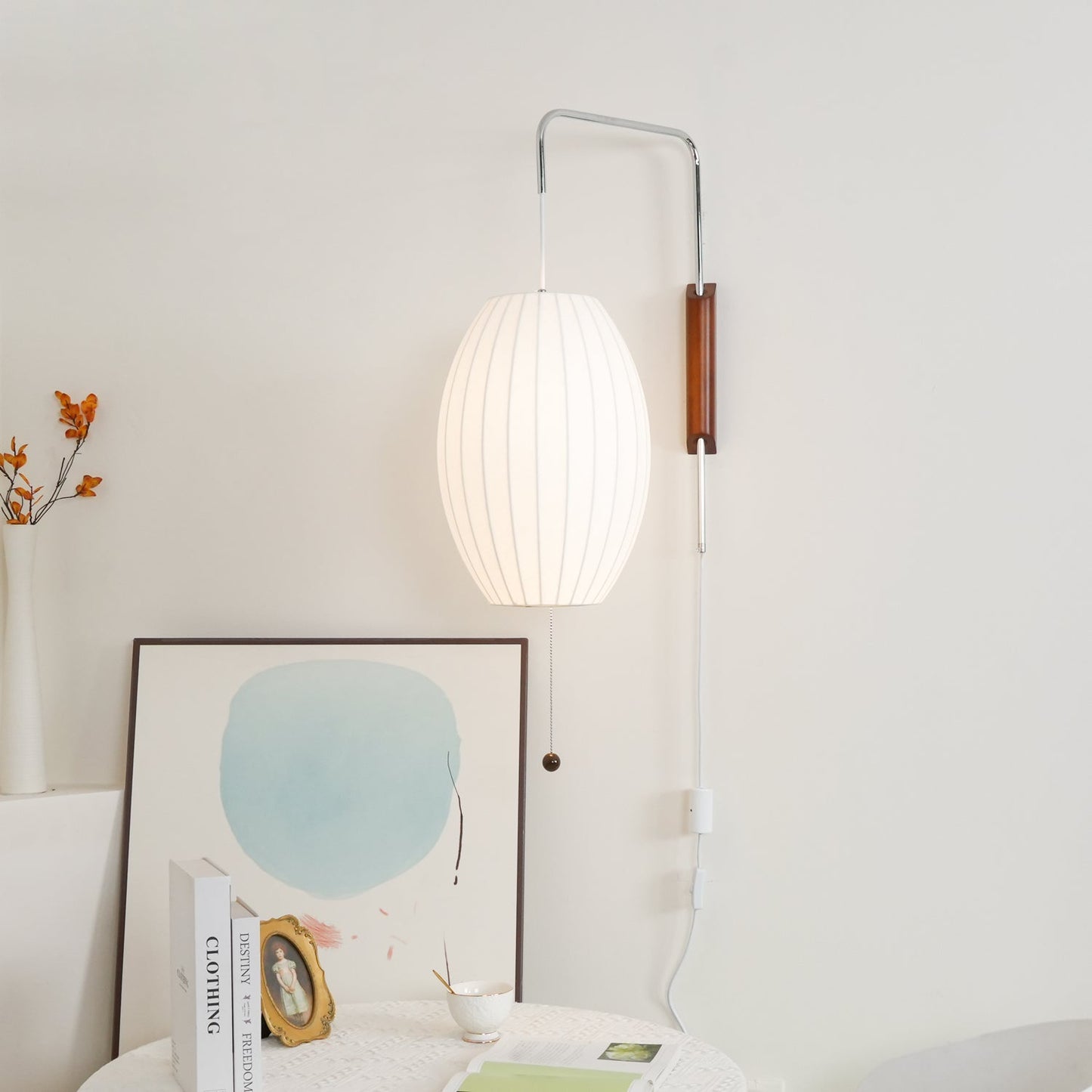 Nelson Wall Sconce | Mid-Century Modern Wall Light | Walnut & Metal Fixture | E26/E27 Ambient Indoor Lighting