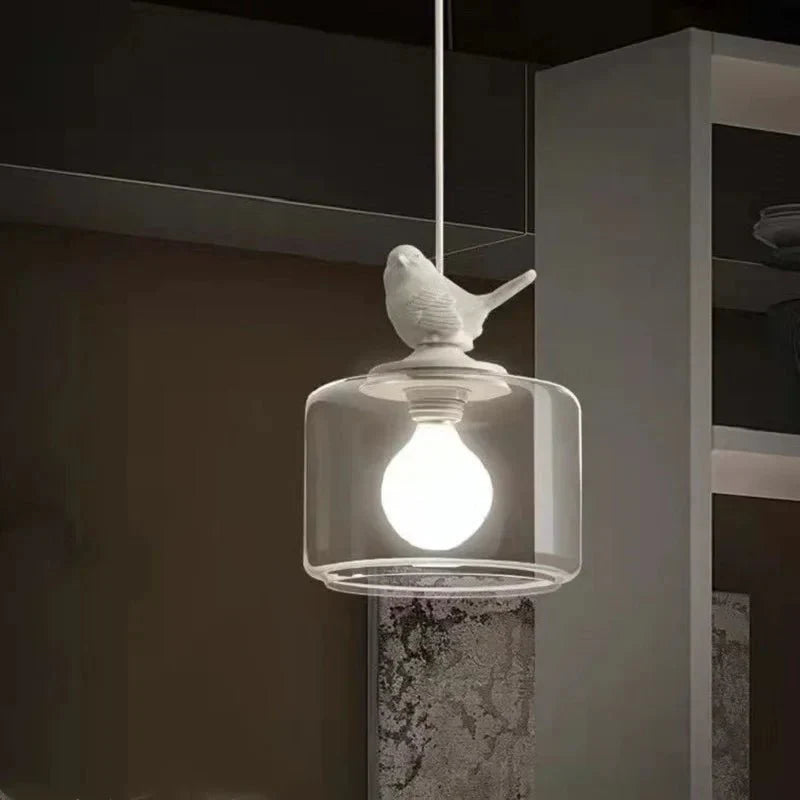 Bird Pendant Lamp | Glass-Stone Ceiling Light with Bird Motif | E27 LED Lamp | Modern Decorative Lighting | 20 cm