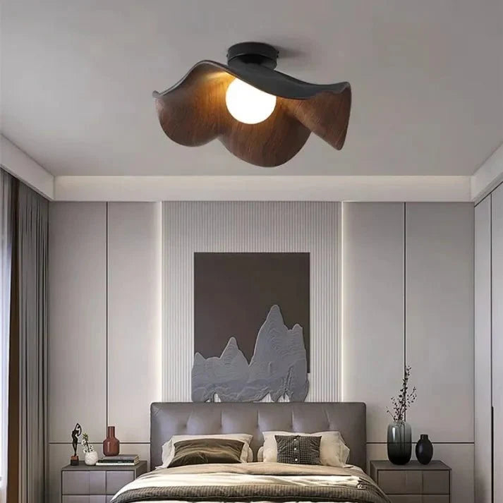 Scandinavian Wooden Lotus Ceiling Lamp Made of Resin