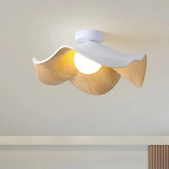 Scandinavian Wooden Lotus Ceiling Lamp Made of Resin