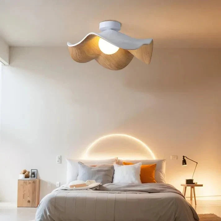 Scandinavian Wooden Lotus Ceiling Lamp Made of Resin