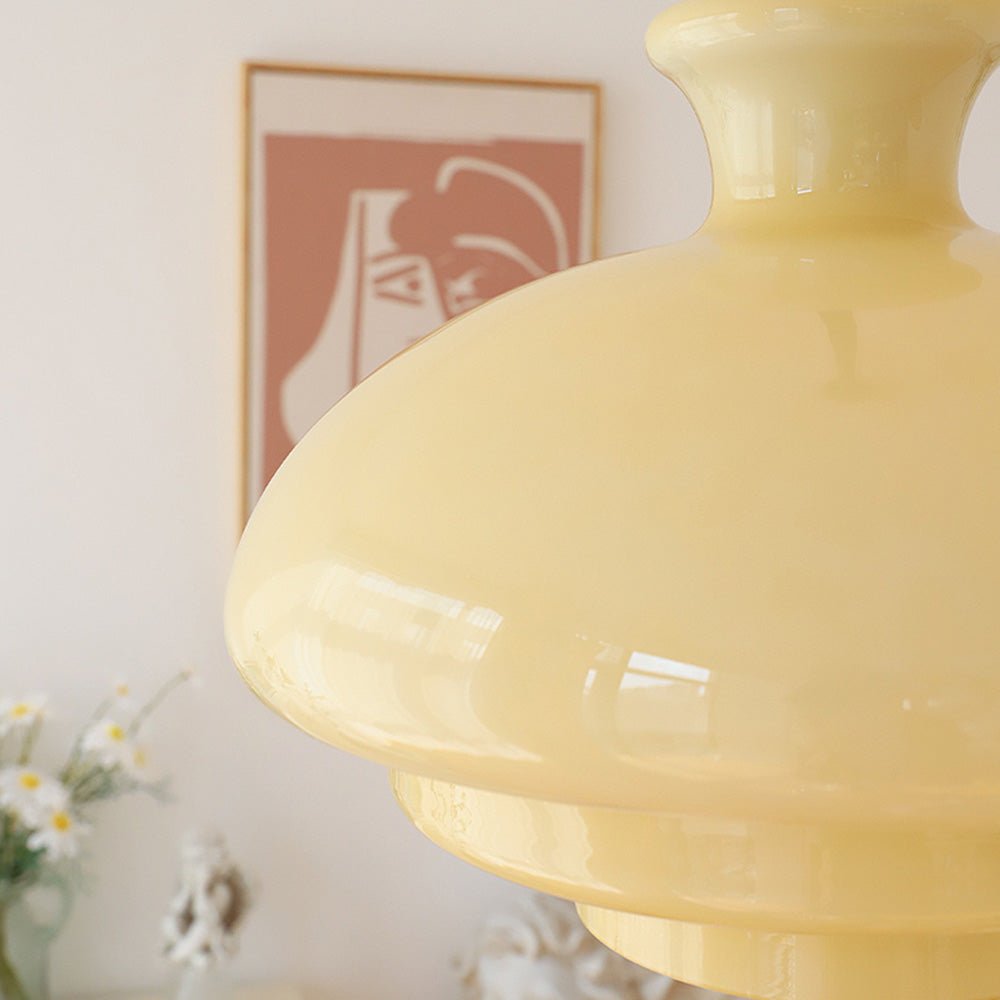 Bauhaus pendant lamp made of cream yellow glass