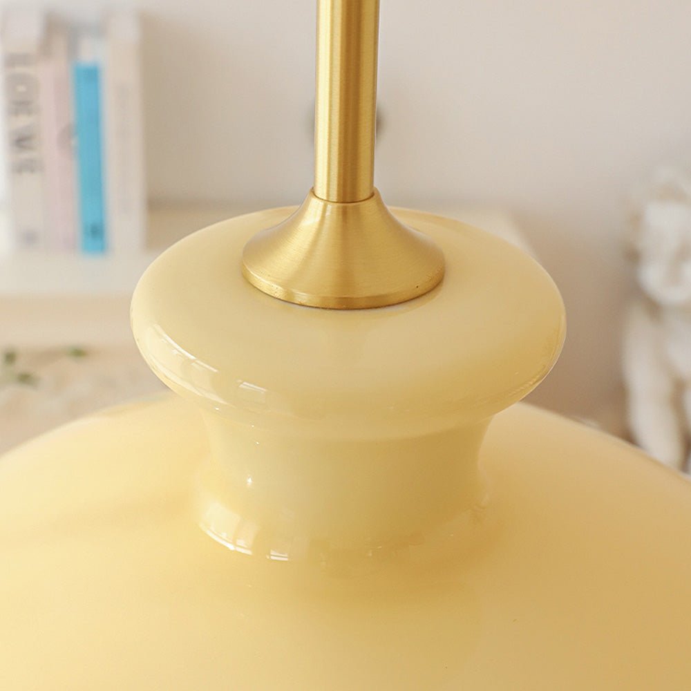 Bauhaus pendant lamp made of cream yellow glass