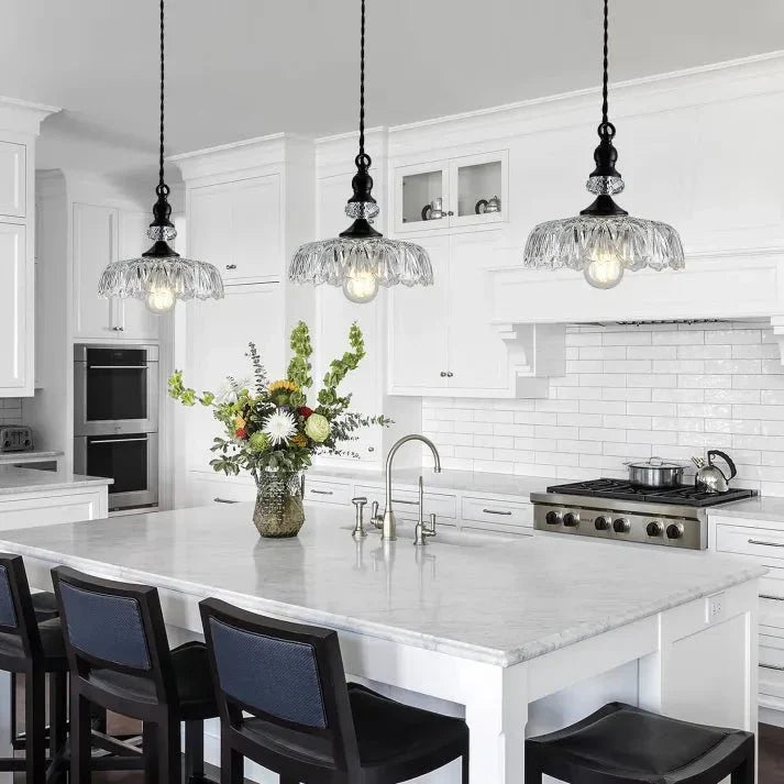 Mid Century Glass Pendant Light Kitchen Island | Mini Retro Ceiling Lamp | Iron Frame | E26 E27 Bulb | Modern Vintage Lighting