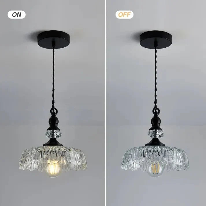 Mid Century Glass Pendant Light Kitchen Island | Mini Retro Ceiling Lamp | Iron Frame | E26 E27 Bulb | Modern Vintage Lighting
