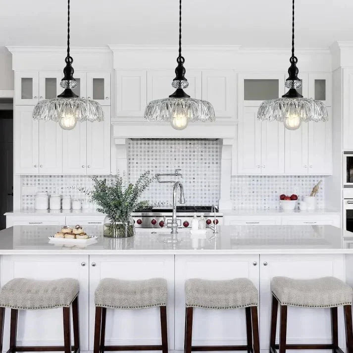Mid Century Glass Pendant Light Kitchen Island | Mini Retro Ceiling Lamp | Iron Frame | E26 E27 Bulb | Modern Vintage Lighting