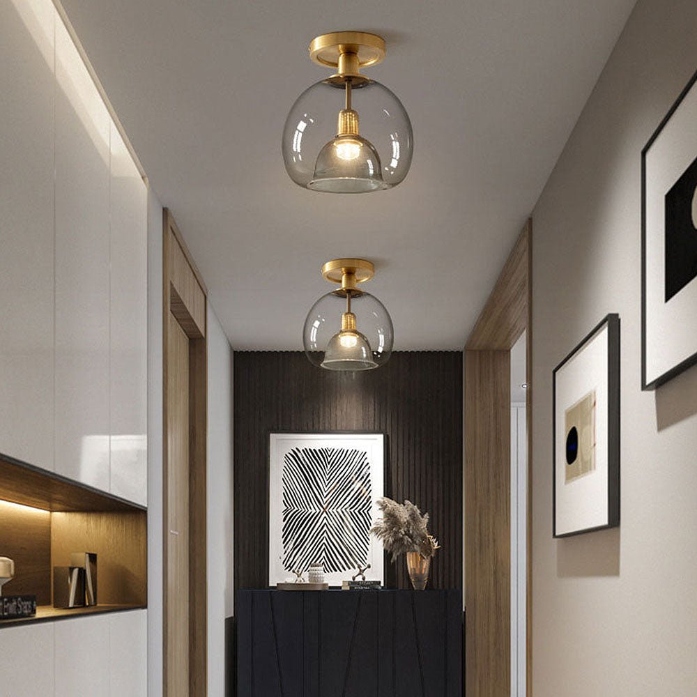 Modern Gray Glass Ceiling Lamp Minimalist Design | E27 Corridor Light Fixture | Indoor Hallway Lighting | 22cm x 28cm