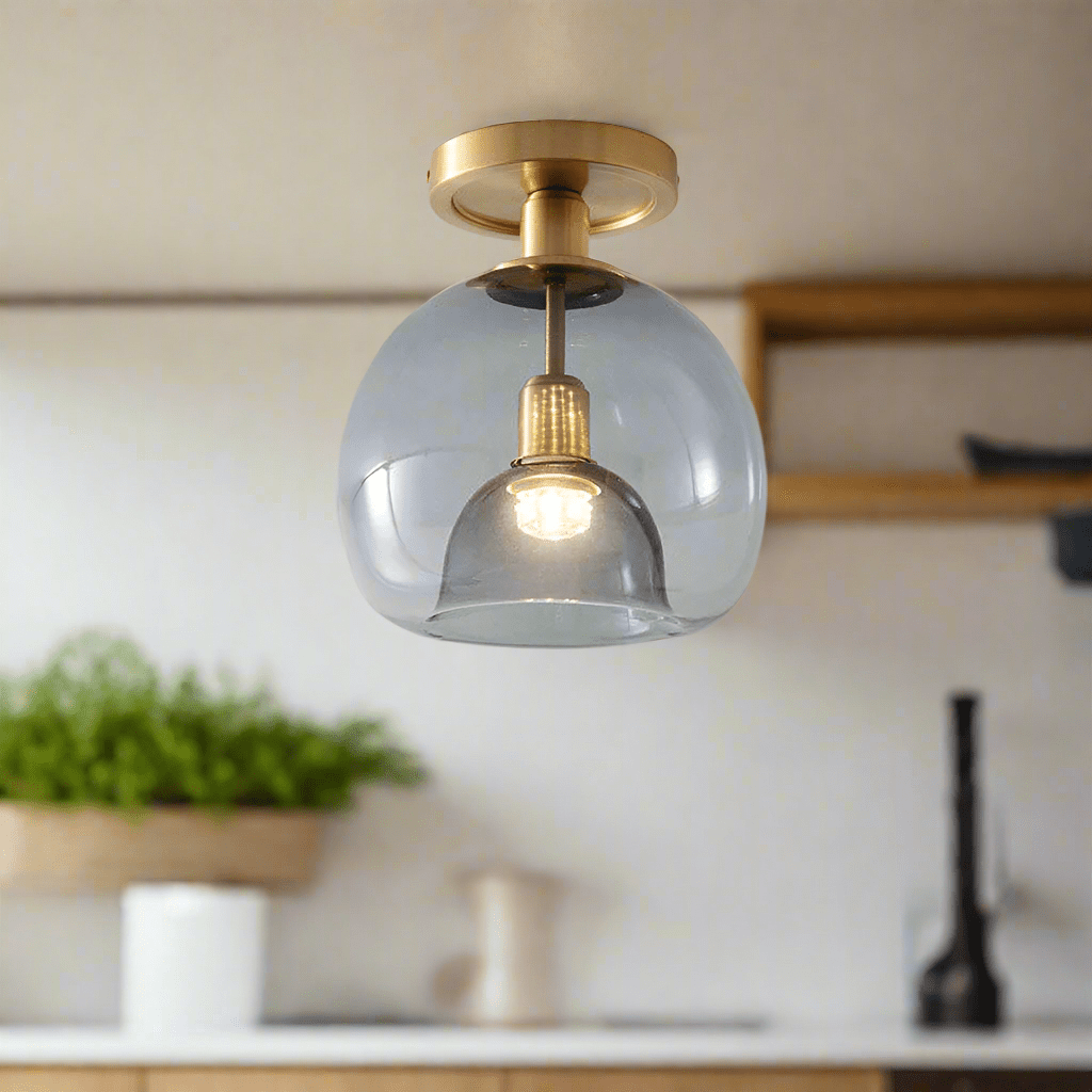 Modern Gray Glass Ceiling Lamp Minimalist Design | E27 Corridor Light Fixture | Indoor Hallway Lighting | 22cm x 28cm