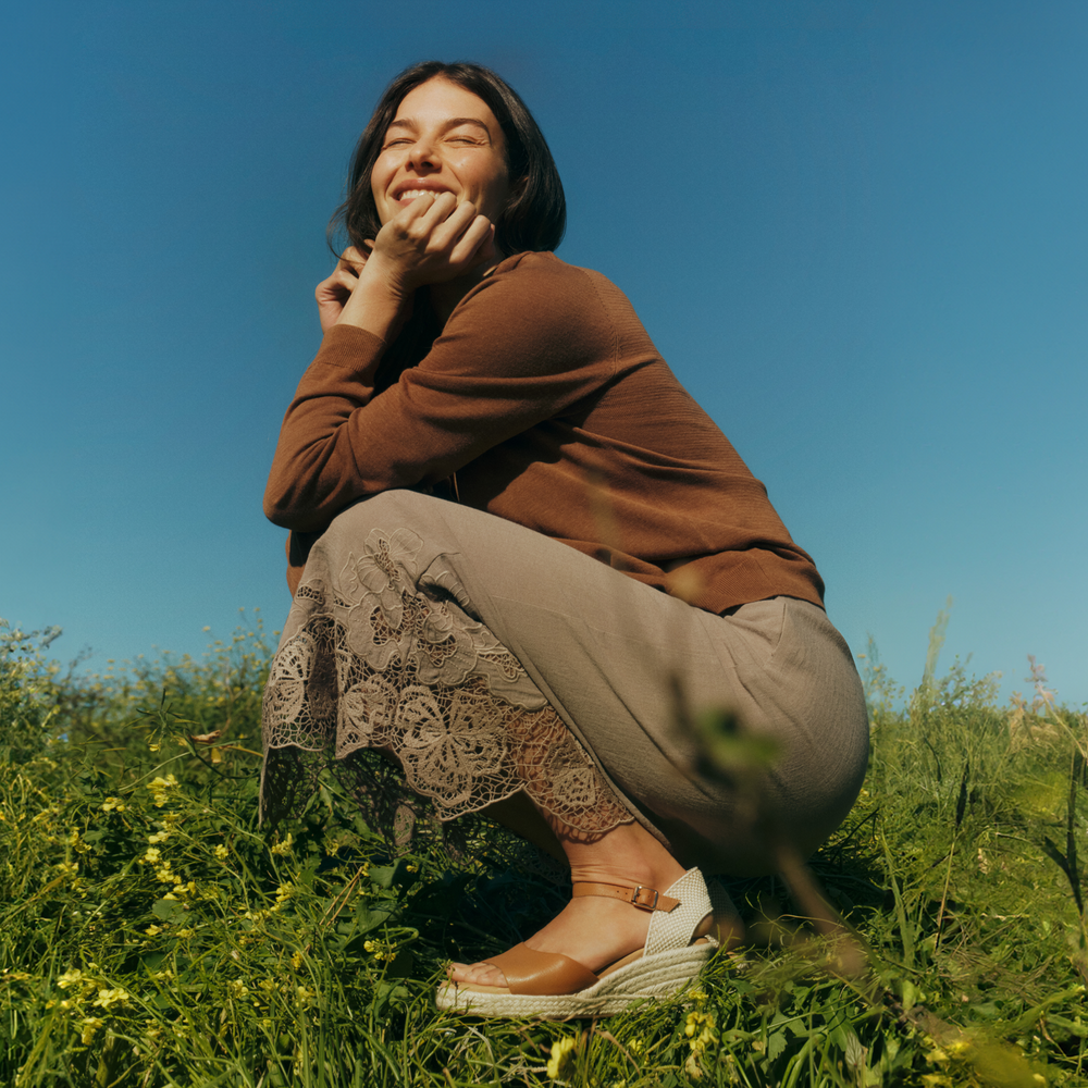 Ersa | Sandalen | Tan | Leer | Geweven Hielband | Comfortabel | Deep Comfort