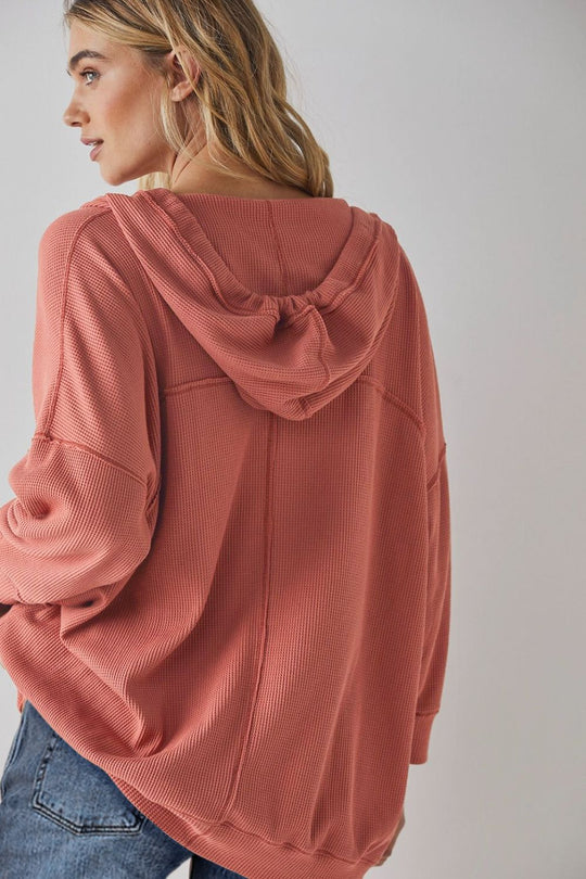 Exposed Seam Drawstring Long Sleeve Hoodie | Modern Casual Hoodie | Comfortable Fit