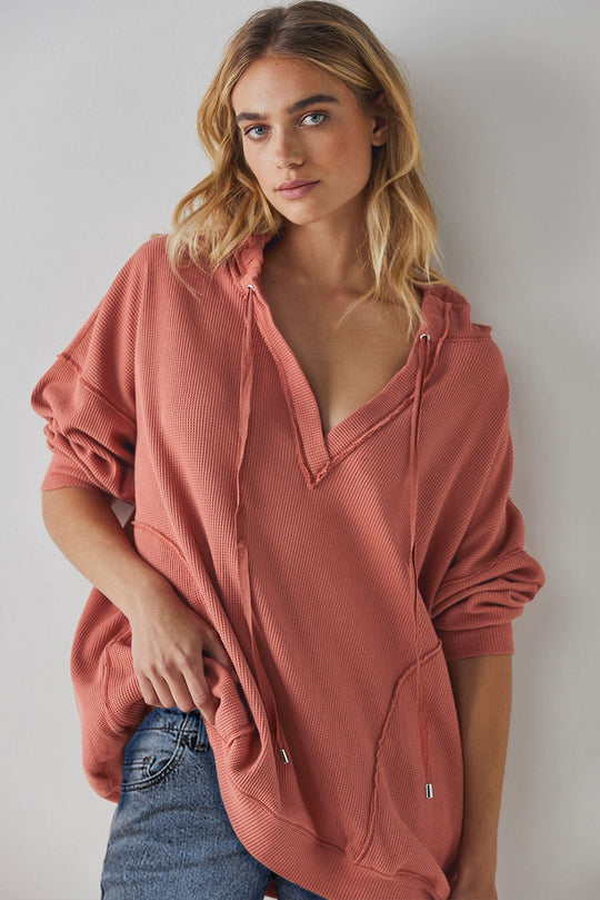 Exposed Seam Drawstring Long Sleeve Hoodie | Modern Casual Hoodie | Comfortable Fit