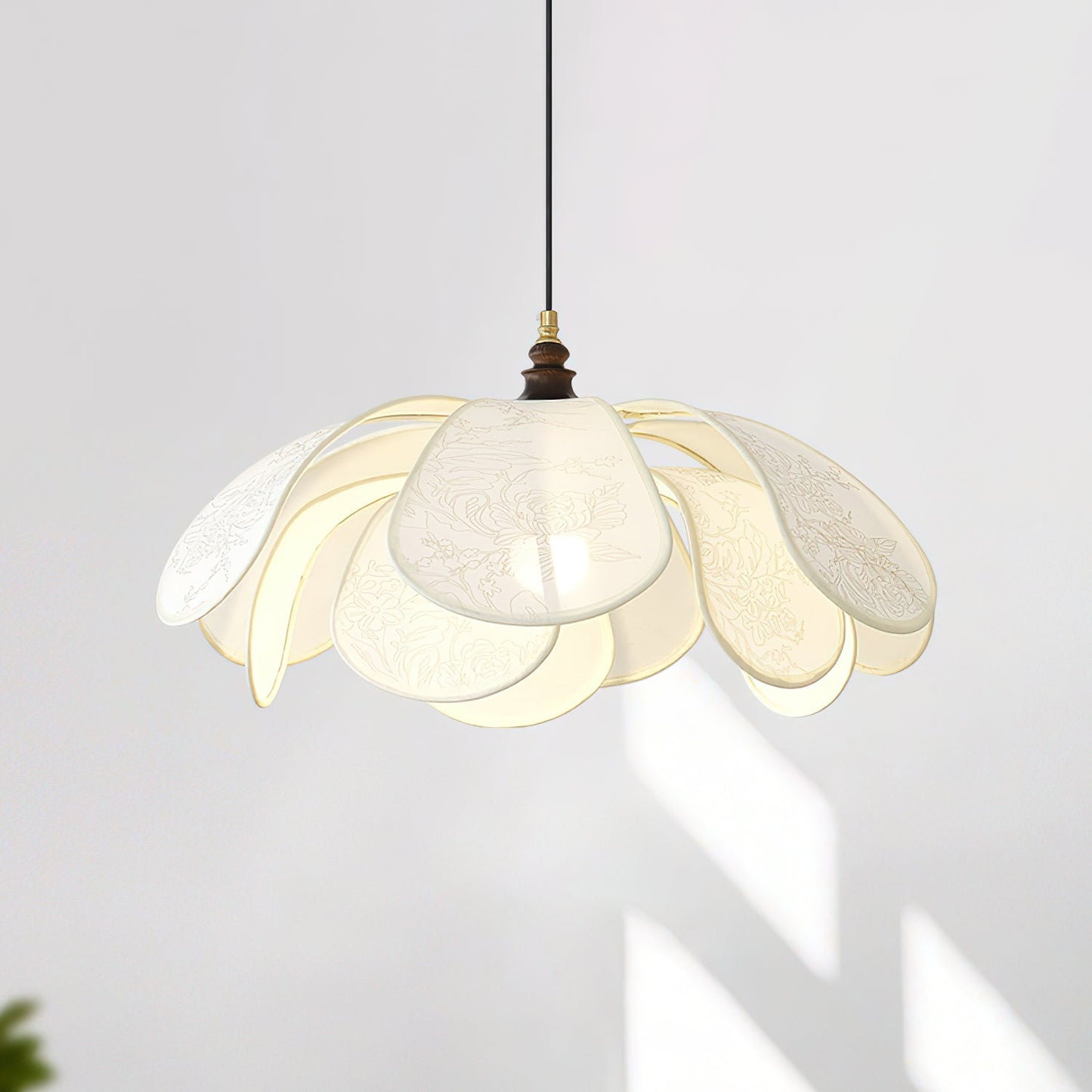 Floral Pendant Lamp Modern Fabric & Wood Ceiling Light | Soft Ambient Glow | E26 E27 Socket | Living Room & Dining Lighting