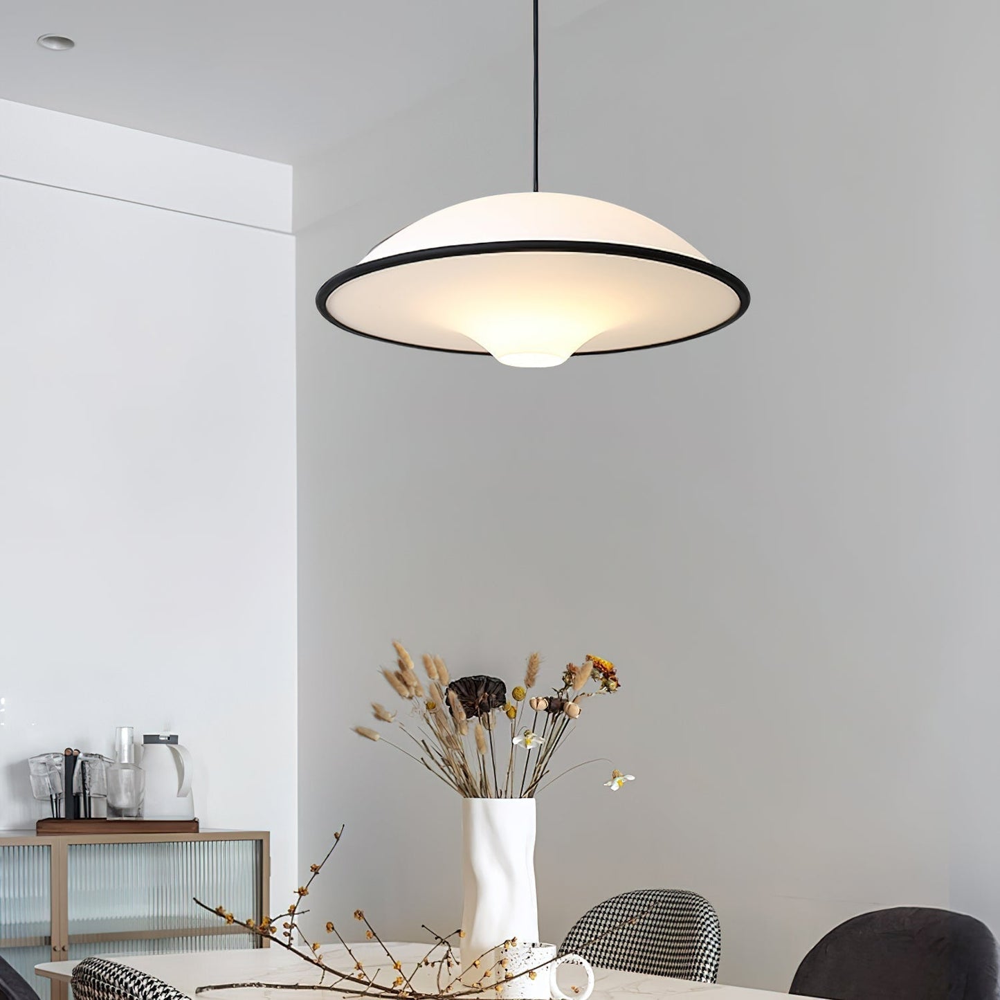 Modern UFO Pendant Lamp Minimalist Ceiling Light | Acrylic & Metal | E26 E27 LED Compatible | Adjustable Hanging Light