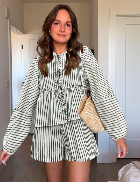 Faylinn - Checked Summer Set with Puff Sleeves