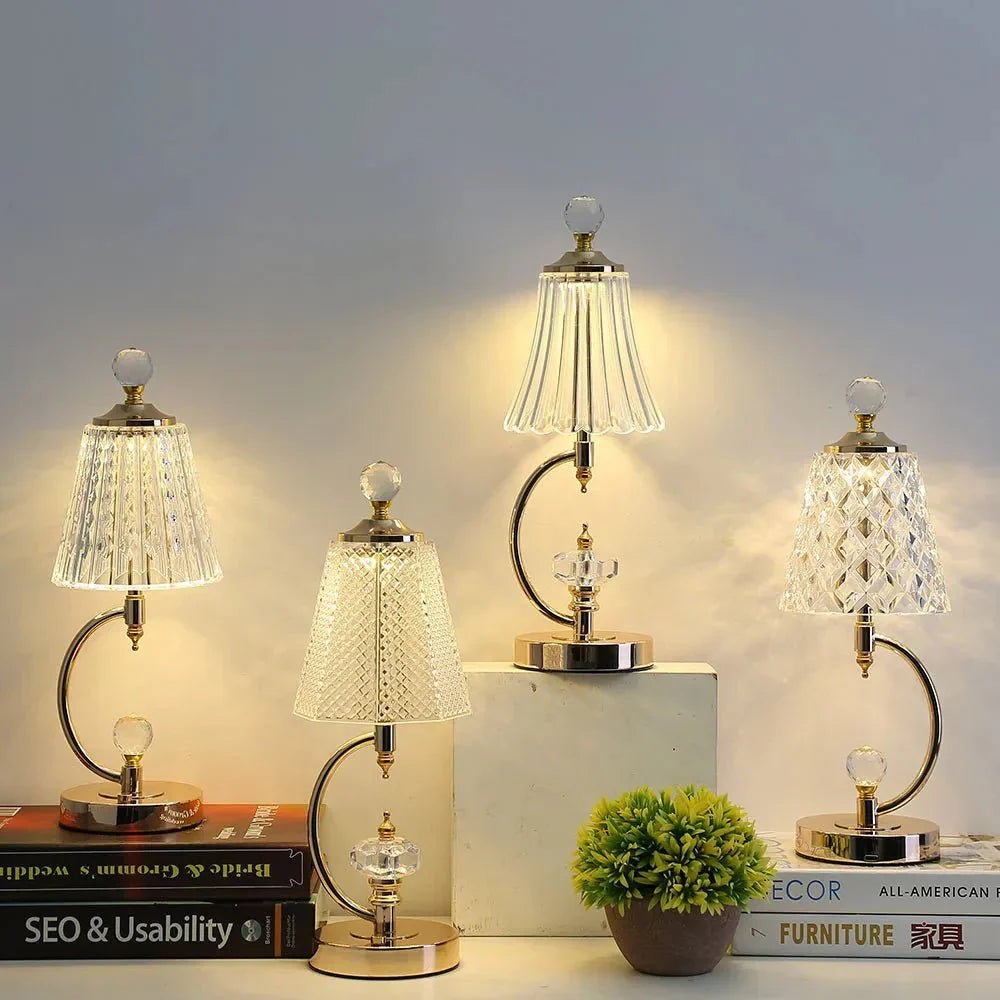 Vintage Gold Table Lamp Made of Crystal