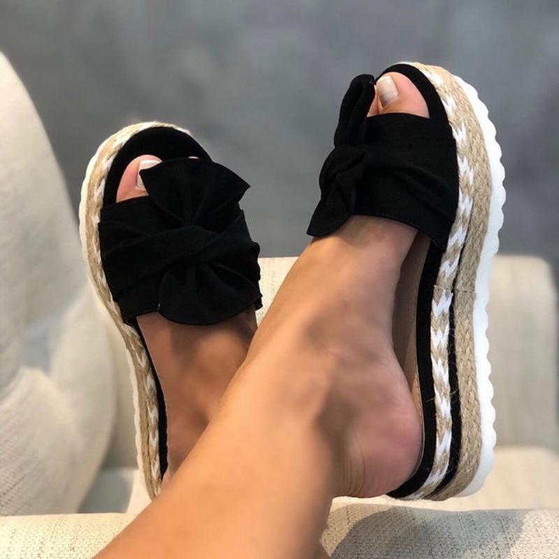 Women's summer sandals with bow on platform