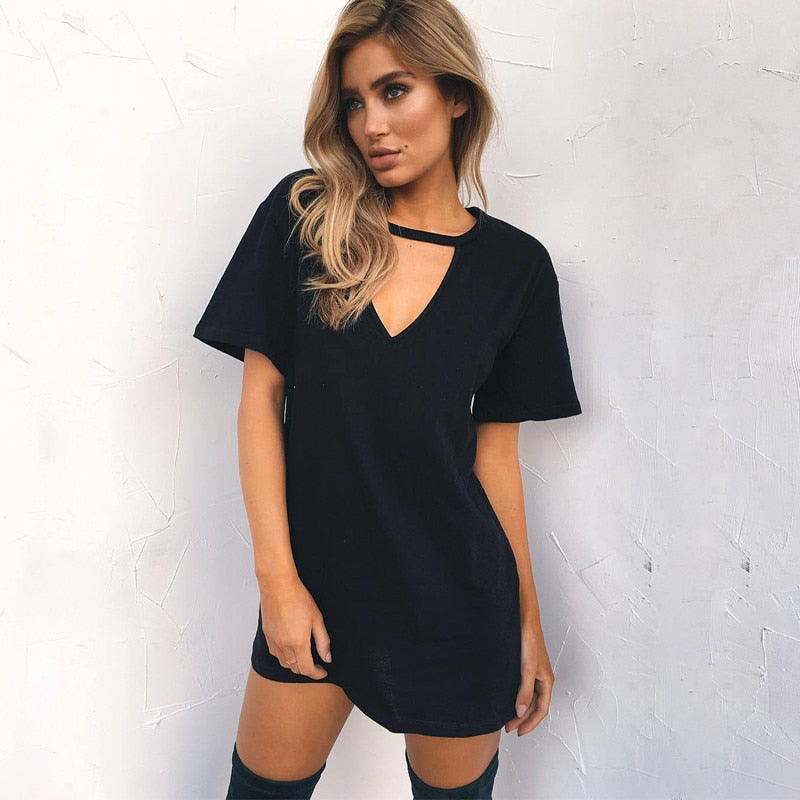 Casual T-shirt Dress with Trendy Cutout