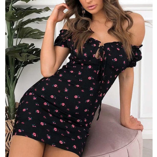 Floral Print Off-the-Shoulder Mini Dress with Bow