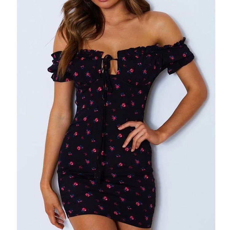 Floral Print Off-the-Shoulder Mini Dress with Bow